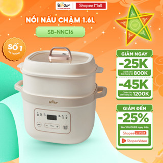 Nồi Nấu Cháo Chậm BEAR 1.6L 6 Chế Độ Nồi Chưng Yến Nồi Nấu Chậm Giữ Chất Dinh Dưỡng Nồi Nấu Cháo Cho Bé Ăn Dặm SB-NNC16