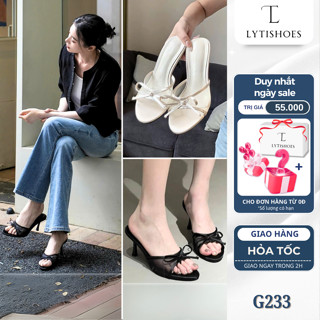  Dép cao gót nữ thắt nơ lưới dây mảnh dễ thương cao sandal cao 6cm đính nơ Lytishoes định hình giày G233 