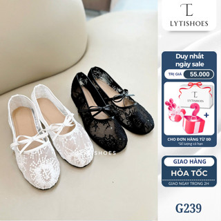 [NEW] Giày búp bê nữ balletcore lưới quai ngang phối nơ đơn giản thêu hoa đế bệt giày búp bê phối ren quai nơ G239