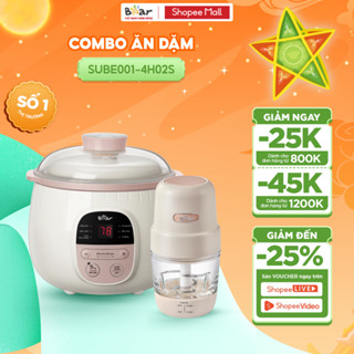 Combo Ăn Dặm BEAR Nồi Nấu Cháo Chậm 0.8L SUBE001 & Máy Xay Ăn Dặm 0.3L 4H02S Cho Bé Nồi Nấu Cháo Chậm Máy Xay Thực Phẩm
