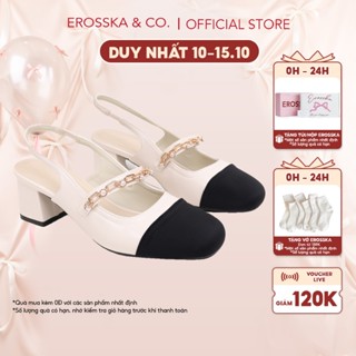 Erosska - Giày cao gót nữ mũi tròn phối dây thời trang màu nude cao 6cm - EL031