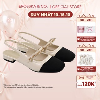 Erosska - Giày cao gót nữ mary jane  mũi tròn phối dây thời trang màu kem  - EL033