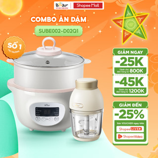 Combo Nồi Nấu Cháo Chậm 1.6L BEAR SUBE002 và Máy Xay Ăn Dặm Cho Bé Mini Cầm Tay D02Q1 Tiện Lợi 6 Lưỡi Dao Sắc Bén