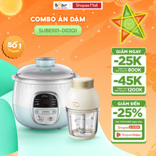 Combo Nồi Nấu Cháo Chậm 0.8L BEAR SUBE001 và Máy Xay Ăn Dặm Cho Bé Mini Cầm Tay D02Q1 Tiện Lợi 6 Lưỡi Dao Sắc Bén