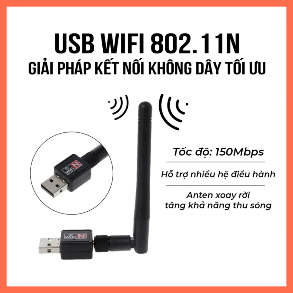 USB Wifi Có Anten 150bps Chuẩn 802.11b/g/n – Bộ Thu Sóng Wi-Fi 2.4GHz Cho Máy Tính, PC, Laptop