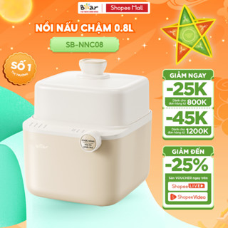 Nồi Nấu Cháo Chậm BEAR 0.8L 7 Chế Độ Nồi Nấu Chưng Yến Hầm Hấp Ninh Cháo Cách Thủy Giữ Trọn Chất Dinh Dưỡng NNC08