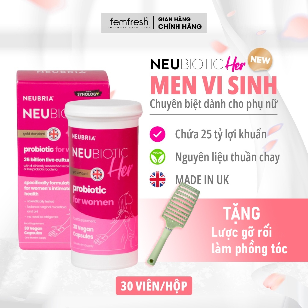  Men vi sinh Neubiotic Her ngăn ngừa vấn đề phụ khoa bổ sung lợi khuẩn cải thiện hệ tiêu hoá 30 viên  hộp - Mới 