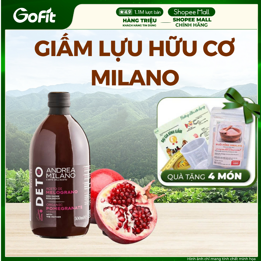 Giấm Lựu Milano Detox Hữu Cơ Có Giấm Cái 500ml – Sản Phẩm Hữu Cơ, Tốt Cho Sức Khỏe | Gofit Mart