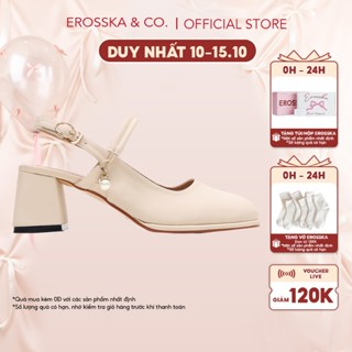 Erosska - Giày cao gót nữ mary jane phối hạt ngọc kiểu dáng thanh lịch màu kem cao 6cm  - EL038