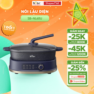 Nồi Lẩu Điện Đa Năng 2 Ngăn Bear 6L Nấu Lẩu Hầm Ninh Chiên Xào Nướng Chống Dính Cao Cấp Giữ Nhiệt Tốt SB-NL60U