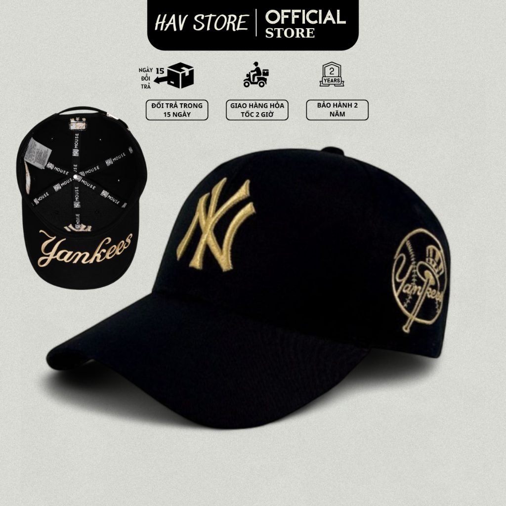 Nón lưỡi trai NY cao cấp thêu logo 3D phần dưới lòng mũ, Mũ lưỡi trai Yankees cao cấp hàng xuất dư Unisex