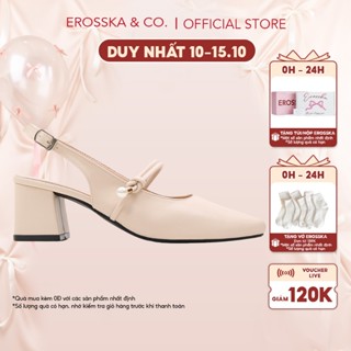 Erosska - Giày cao gót nữ quai ngang đính hạt ngọc kiểu dáng thanh lịch cao 6cm màu kem - EL045