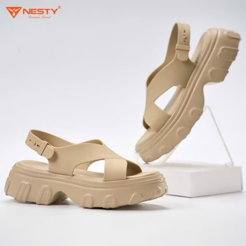 NE24 DÉP SANDAL ĐẾ BẰNG QUAI CHÉO CAO 5CM NESTY