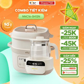 Combo Nồi Nấu Cháo Chậm 1.6L BEAR NNC16 Nồi Chưng Yến và Máy Đun Nước Hâm Sữa WW-5H12N Dung Tích 1.3L