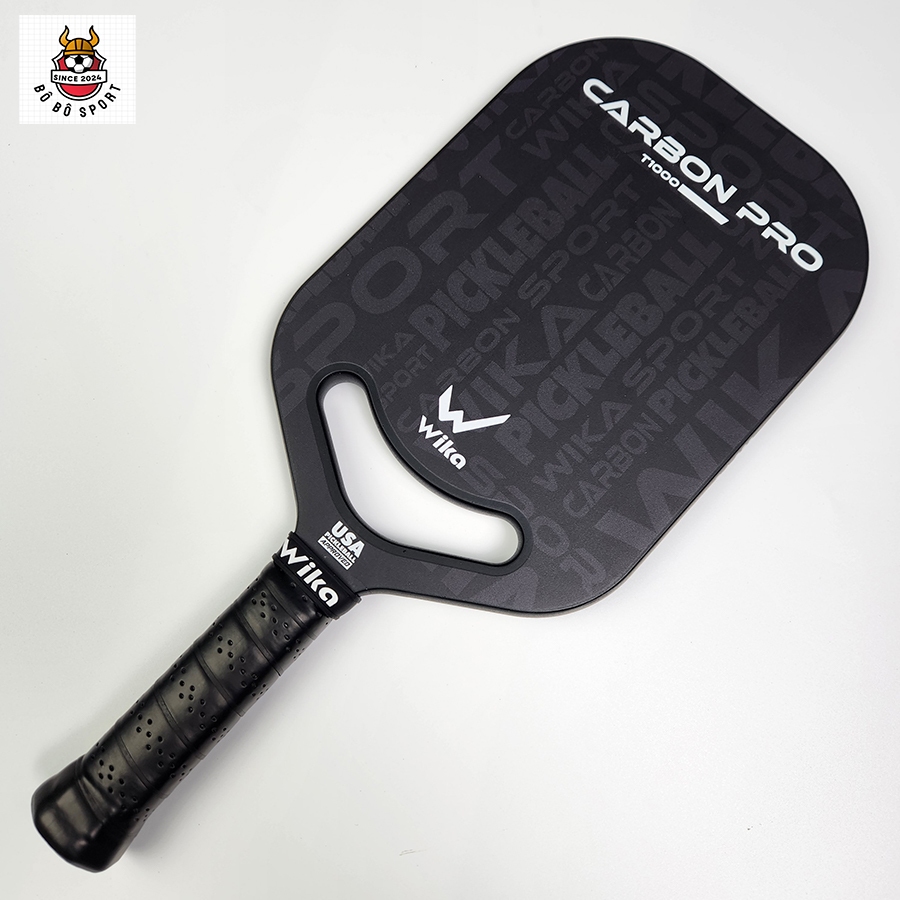 Vợt Pickleball Wika Carbon Pro T1000 siêu nhám, Full viền Carbon chất liệu cao cấp T1000, có khe gió
