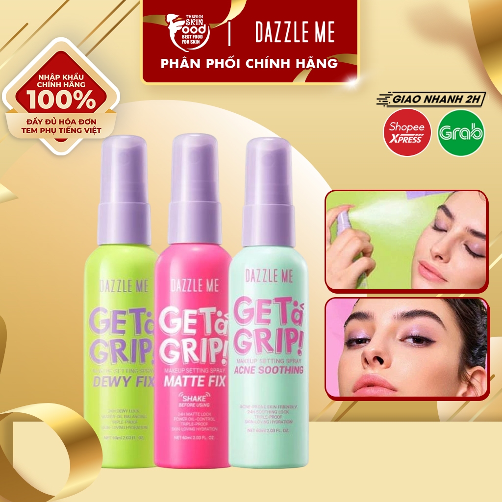 Xịt khóa nền DAZZLE ME cố định trang điểm lâu trôi Get A Grip Makeup Setting Spray 60ml