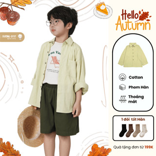 SS25 Áo sơ mi trẻ em dài tay xanh cốm size 12-35KG dáng suông style Hàn Quốc  | Dương Oyy 010425218