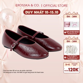 Erosska - Giày búp bê nữ quai ngang kiểu dáng ballet core đế bệt  màu đỏ đô  - EL074