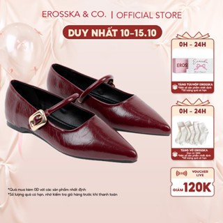 Erosska - Giày búp bê nữ mũi nhọn phối quai ngang kiểu dáng đơn giản cao 2cm màu đỏ đô  - EL077