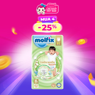 Bỉm tã quần Molfix thiên nhiên size XL 12-17kg 62 miếng (Giao bao bì ngẫu nhiên) - concung