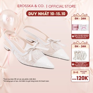 EROSSKA - Giày cao gót Slingback lưới mũi nhọn phối nơ kiểu dáng thanh lịch cao 2cm màu trắng kem - EL097
