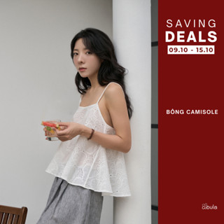 Áo Hai Dây Nữ Bông Camisole Dáng Rộng Hơi Xòe, Chất Liệu Vải Thô Mềm, Thêu Hoa Ren Nổi - oula studios