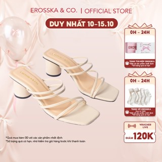 Dép cao gót Erosska mũi vuông phối dây quai mảnh cao 6cm màu kem _ EM038