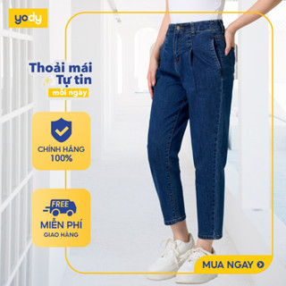  10%  Quần jean nữ dáng baggy cạp liền co giãn YODY lưng cao tốt tôn dáng dáng QJN3076 WCJE25S050