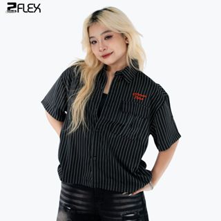  Áo sơ mi boxy nam nữ ZFLEX Thêu 2 mặt túi hộp họa tiết kẻ sọc Hot Trend -AZG16 