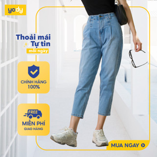  10%  Quần jean nữ baggy cạp liền co giãn YODY lưng cao tốt siêu tôn dáng QJN3076