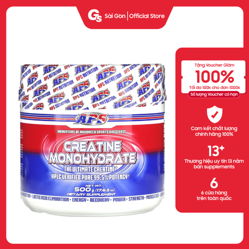 Bột hỗ trợ tập gym APS Creatine Monohydrate, giúp bơm cơ, tăng cơ nạc, tăng tốc độ phục hồi-Gymstore