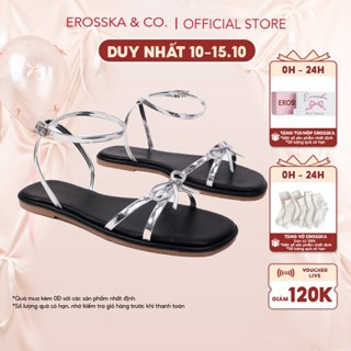 Erosska - Giày sandal đế bằng mũi hở phối nơ phong cách đơn giản năng động màu bạc cao 1cm - EM134