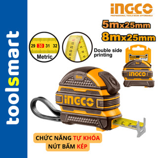 Thước kéo thép nền vàng 5m 8m INGCO HSMT08525 - HSMT08825 Hệ đo mét và inch (Đồ nghề)