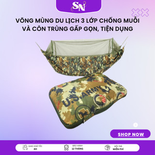 Võng Mùng Du Lịch Vải Dù Màu Rằn Ri Gấp Gọn Có Màn Chống Muỗi Kích Thước 2,2m