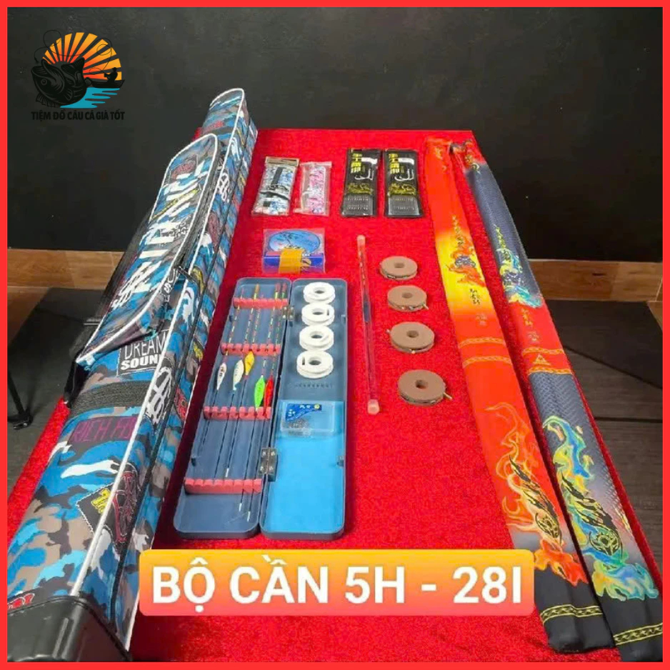 Combo Cần Câu Cá Đầy Đủ - Bộ 2 Cần Câu 5H Mẫu Ngẫu Nhiên Size 4m5 & 5m4 Cần Câu Đơn Cần Câu Đài Chất