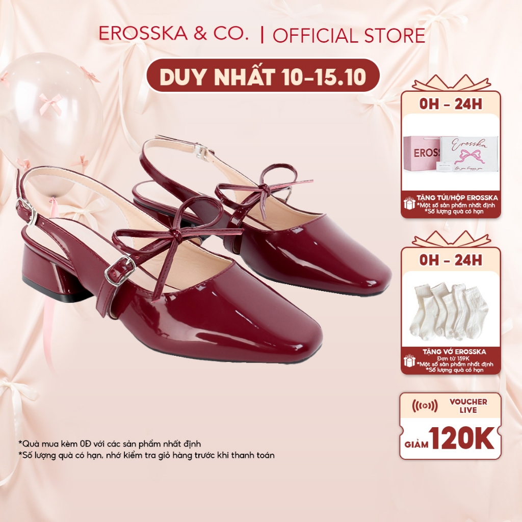 EROSSKA - Giày cao gót nữ mary jane mũi tròn phối nơ thanh lịch màu đỏ cao 5cm - EL037