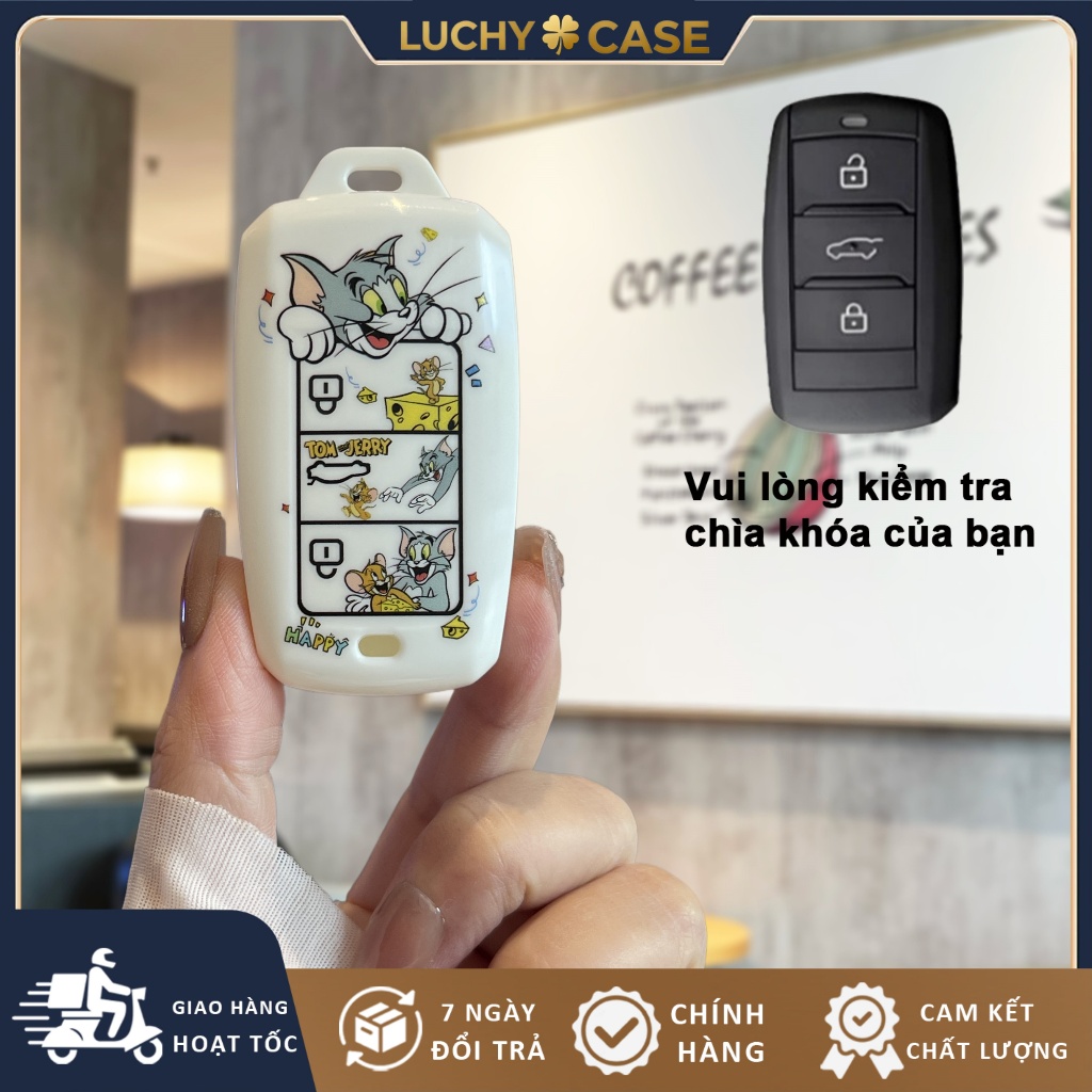 Ốp khóa xe VF5 Tom and Jerry TPU nhựa dẻo, ốp remote xe điện Vinfast bảo vệ chống xước giữ cho khóa 