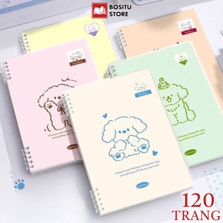  Sổ Còng Cún Con A5 B5 Pastel 120 Trang - Sổ Ghi Chép Học Sinh Kẻ Ngang  Caro 80Gsm Không Thấm Mực Thay Được Giấy 