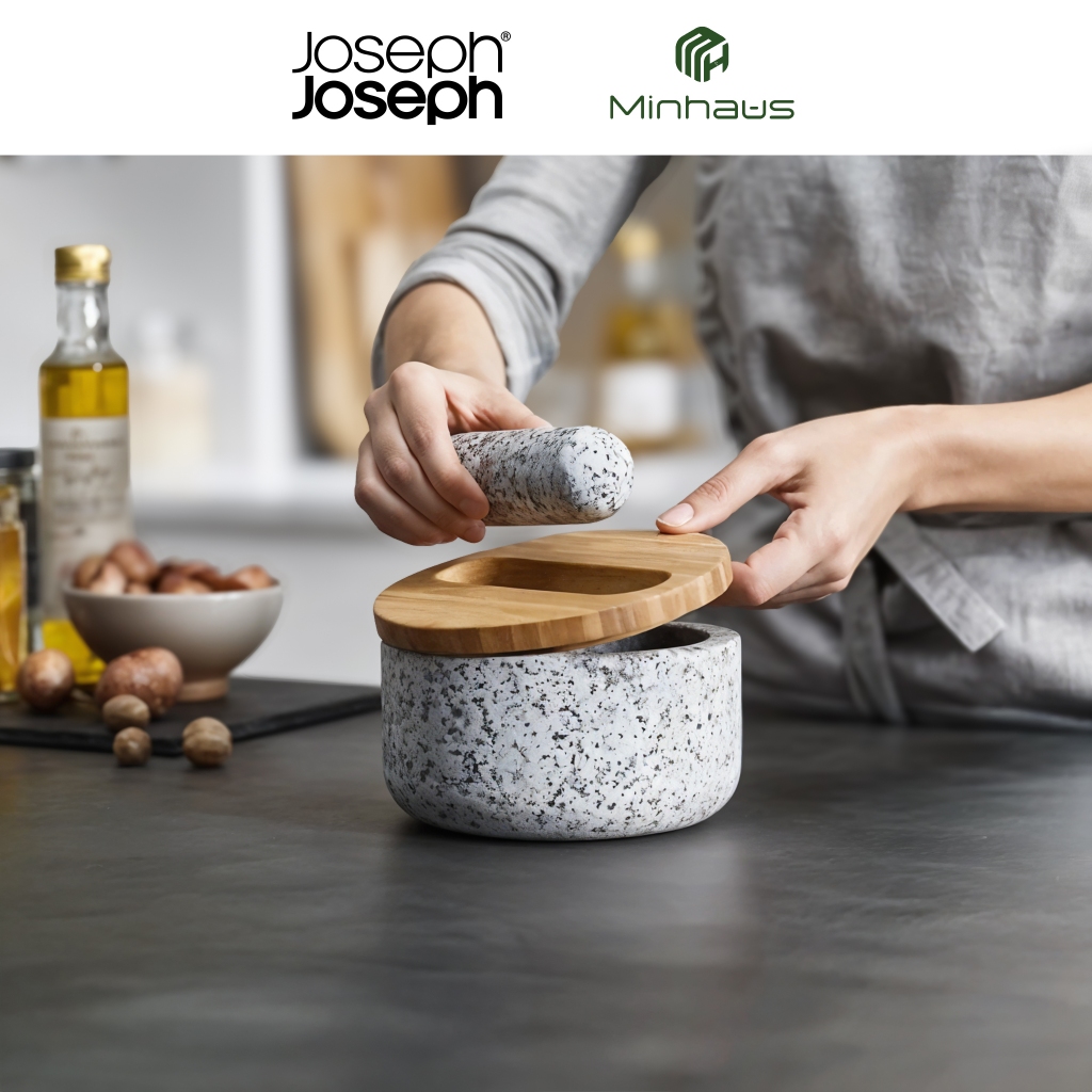 Bộ Chày Cối Đá Joseph Joseph Dash 20176 Pestle & Mortar Kèm Nắp Gỗ Tre - Hàng Chính Hãng