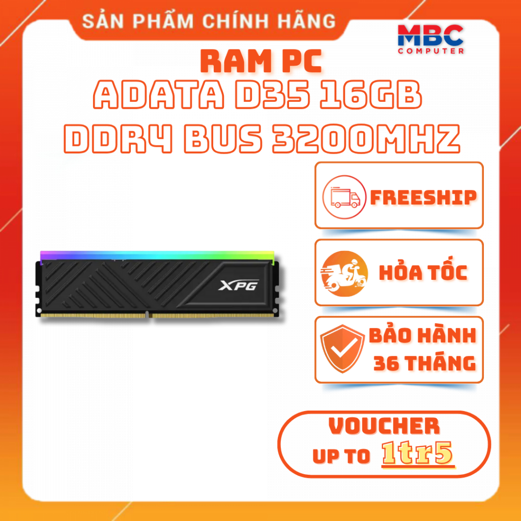 Ram PC Adata D35G XPG RGB 8GB / 16GB DDR4 bus 3200 (Đen/Trắng) - New - Bảo hành 36 tháng