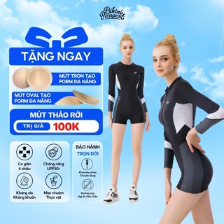 Đồ bơi, bộ bơi nữ kiểu một mảnh tay dài quần short kín đáo, chống nắng tốt, thể thao BIKINI PASSPORT- màu Đen - BS403_BL
