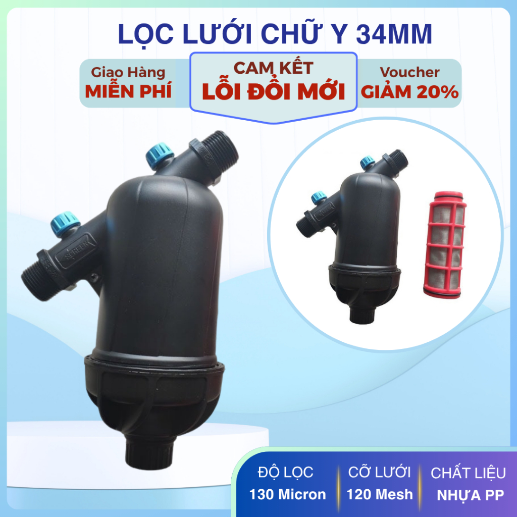 Bộ lọc cho Giàn tưới phi 34 Bộ lọc nước đầu nguồn Lọc nước tưới cây Bộ lọc cặn, rác cho hệ thống tưới
