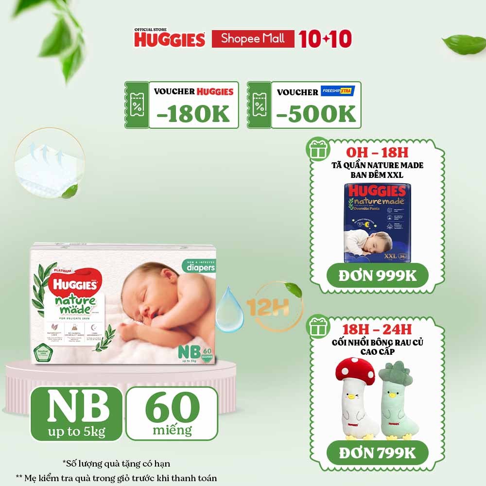 Tã Dán Huggies Platinum Nature Made Size NB60/S82/M64/L54/XL44/XXL36