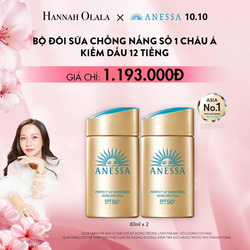 [HANNAH OLALA] Bộ 2 Sữa chống nắng dưỡng da kiềm dầu bảo vệ hoàn hảo Anessa Perfect UV Sunscreen Gold Milk 60mlx2