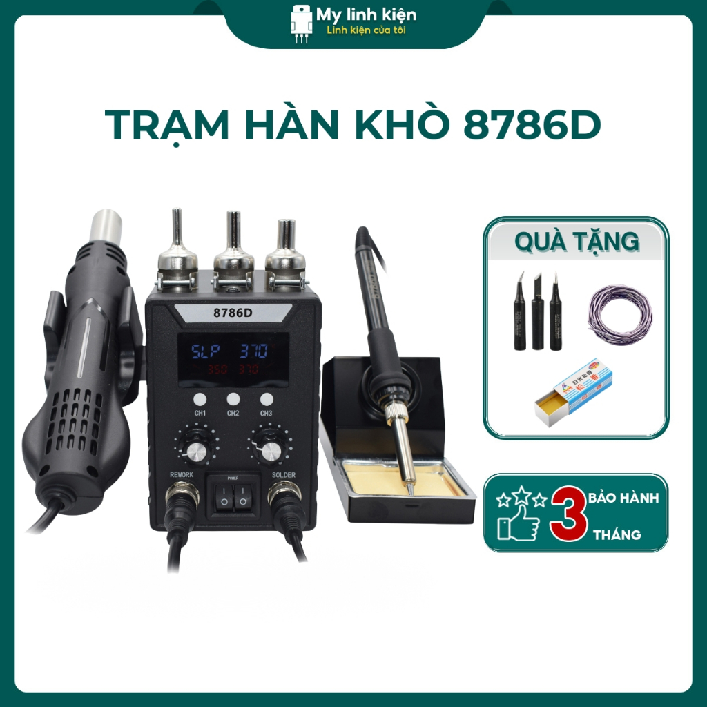 Trạm hàn khò 8786D màn hình kép có chế độ nghỉ chất lượng tốt