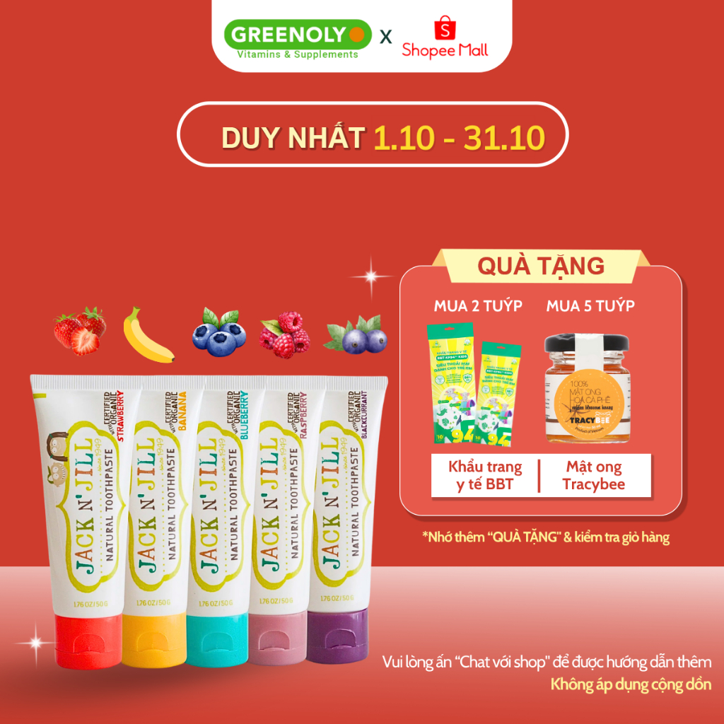 Kem đánh răng cho bé hữu cơ Jack N' Jill Úc Organic chính hãng, cho bé trên 6 tháng, có thể nuốt