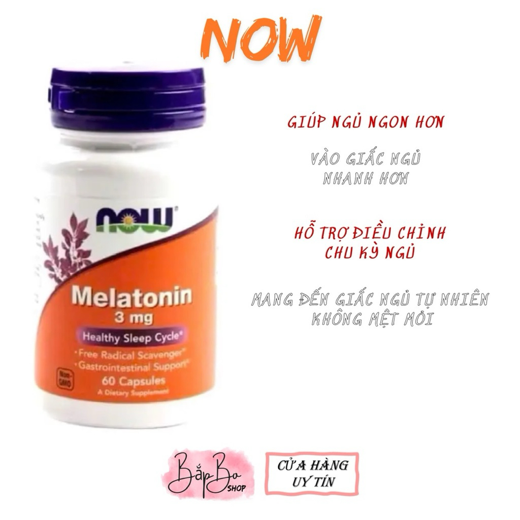 [BapBo.shop][Date 2028] Viên uống hỗ trợ ngủ ngon NOW Melatonin 3mg 60 viên – điều hòa chu kỳ giấc n