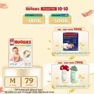 [LIVE] Tã/bỉm dán sơ sinh Huggies Skin Perfect M 76+3 miếng với 2 vùng thấm giảm kích ứng da