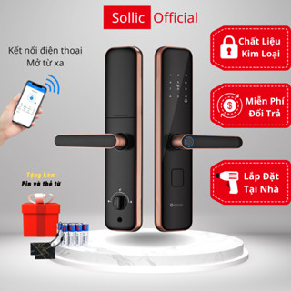 Khóa vân tay cửa gỗ Sollic cho cửa chung cư cửa thép chống cháy không cần chìa 5 trong 1 tích hợp điện thoại - BH 12 th