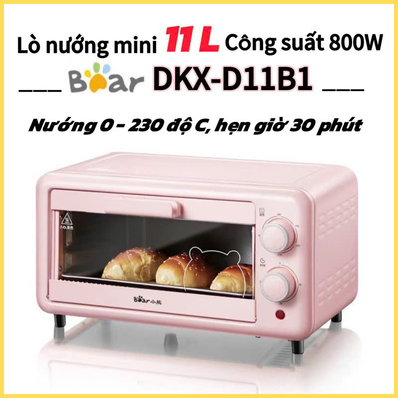Lò nướng mini Bear DKX-D11B1 dung tích 11L công suất 800W điều chỉnh giờ và nhiệt độ BH 12 tháng